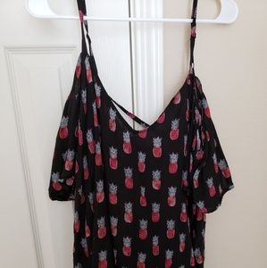 SHOULDER CUT OUT TOP | PINK PINEAPPLES + BLACK